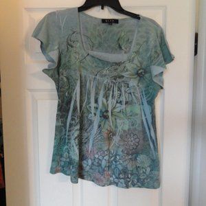 B.L.E.U Blouse -Aqua Color -Flower Design